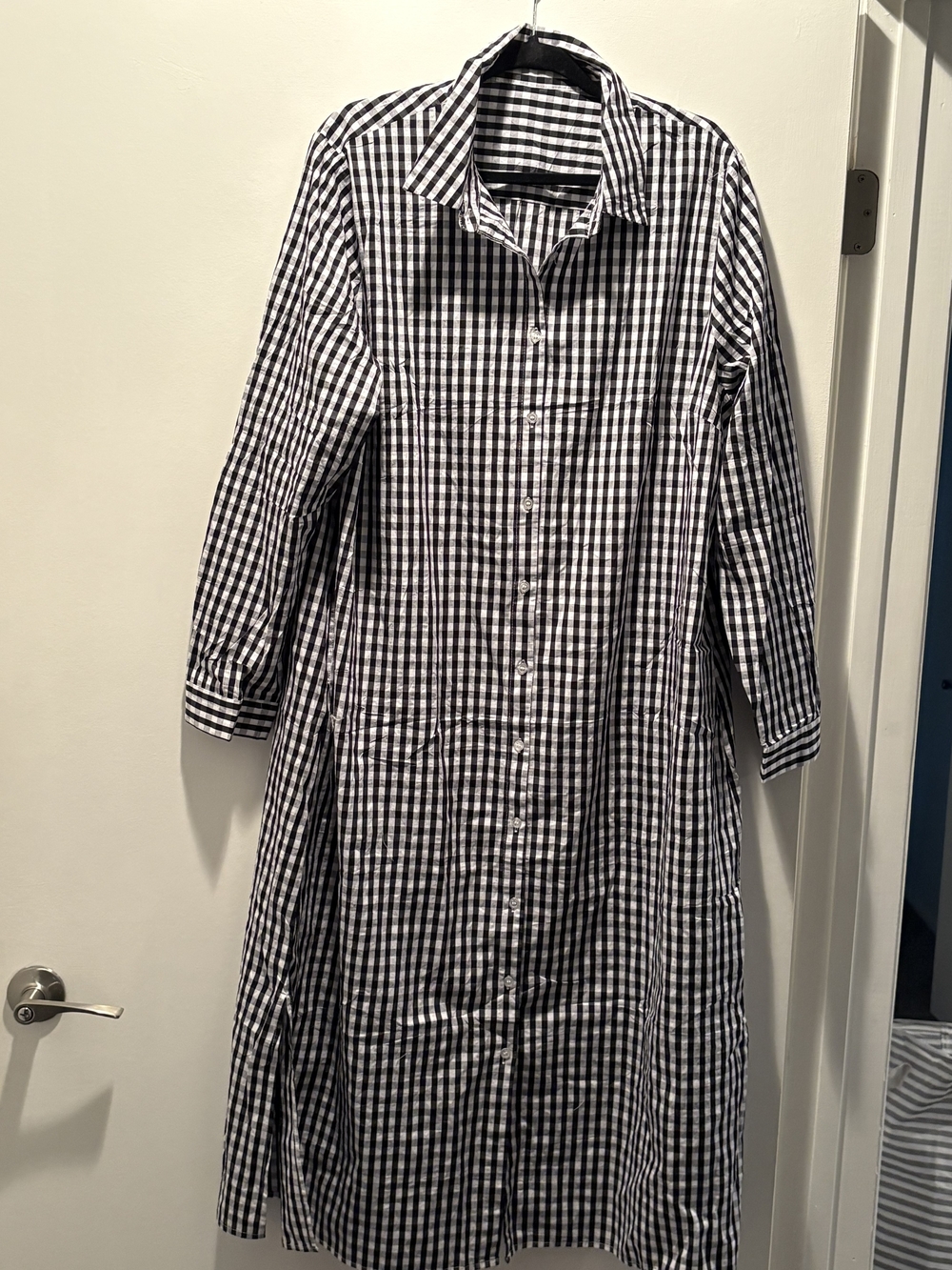 Women's Black & White Gingham Button-Front Shirt Dress